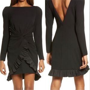 One33 Social NWT Pleated Ruffle Long Sleeve Cocktail Dress Black Size 8